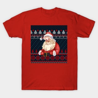 Santa Claus Knitted Ugly Sweater Matching Design T-Shirt